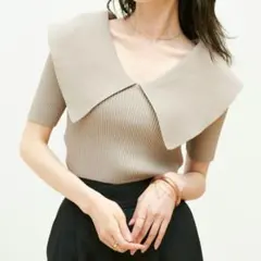 VIOLETTA ビッグカラーニットトップス ベージュのサムネイル