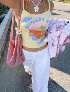 SUNSET SWIM プリント キャミソール イエロー