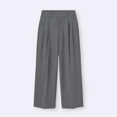 タックワイドパンツ丈標準ダークグレー WOMEN L