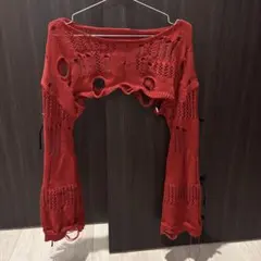 ROMWE ダメージニット ボレロ レッド S