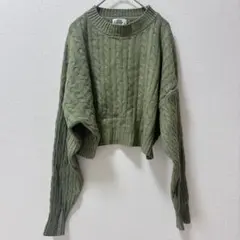 美品★JON.ANNA 【XL】　ケーブル編み　長袖　ニット オリーブグリーン