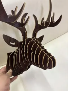 木製鹿の頭の立体アート