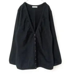 フェールジュジュ ブラック Vネック カーディガン 長袖 ウール混合