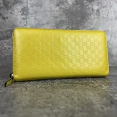 GUCCI グッチシマ ラウンドファスナー 長財布 GG柄 レザー ライム