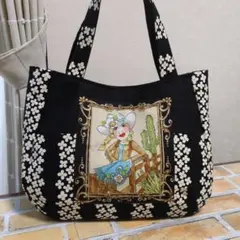 ロラライハリス·カウガール✩トートバッグ✩アジサイ✩ブラックデニム