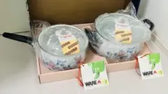 新品　レトロ　ホーローウェアセット　20cm 両手鍋＆18cm片手鍋　山博　花柄
