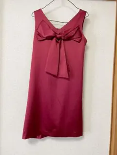 バックシャン　リボン　フォーマルドレス　ワンピース 結婚式　パーティー　レッド