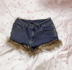 ファー付きデニムショートパンツ