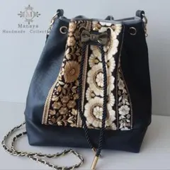 250610,2　インド刺繍リボンの巾着ポシェット3800