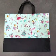 Ｅ726小さめお道具袋裏地付き　ハンドメイド バレリーナ、ユニコーン　お城　馬車