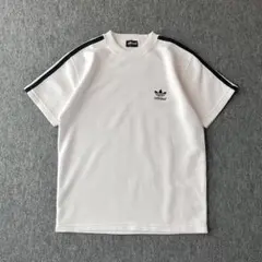90s　adidas　デザインTシャツ　トレフォイル刺繍　ワンポイント