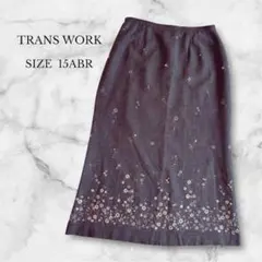 トランスワーク フレアスカート ロング丈 花柄 大きめサイズ きれいめ 上品３L