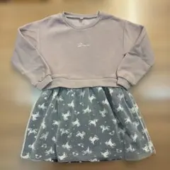 ユニコーン柄 ドッキングワンピース 裏起毛