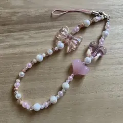 ホワイトピンクのオーロラビーズのハンドストラップ【H.05】