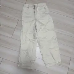 クリーム色 ワイドパンツ コットン混紡