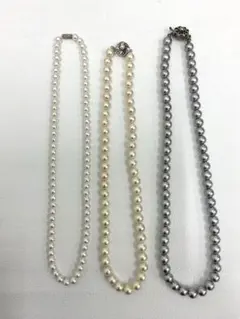 グレー系パールネックレス3点セット 上品な留め具 ヴィンテージ まとめ 