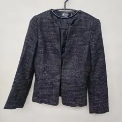 ノーカラーツイードジャケット ブラック系