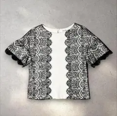 【美品】 ストロベリーフィールズ コードレース カットソー 白 黒 日本製 Mのサムネイル