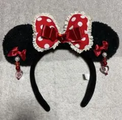 ディズニー　カチューシャ　イヤリング　水玉　ドット　リボン　ミニー　レース