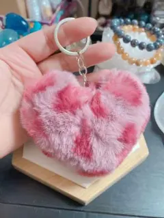 ハート型ファーキーホルダー ピンク 3個セット