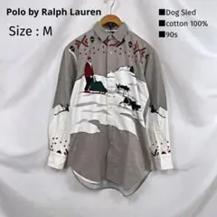 希少 90s ポロラルフローレン 犬ぞり　M　ネルシャツ　 雪山 風景画　樫山