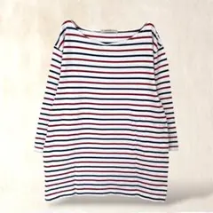 グローリークルー　七分袖カットソー　04／XL　Uネック　ボーダー　綿100%のサムネイル