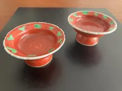 須田菁華 赤彩緑点文 吉字 片口 須田菁華 赤彩緑点文 吉字 片口