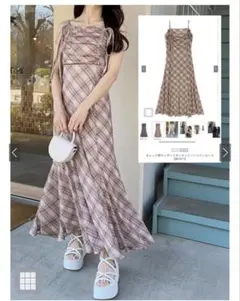 グレイル　GRL　チェック柄ギャザーリボンキャミソールワンピース〔dk1411〕