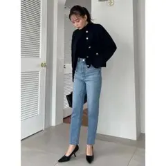 anuans クロップドテーパードデニムパンツ