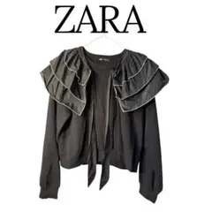 ZARA フリル付き黒長袖トップス S