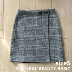 NATURAL BEAUTY BASIC チェック柄ラップスカート サイズS