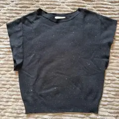 【美品】LATO＊CALLE ラメ入り黒スラブニット半袖トップス スパンコール