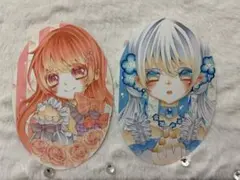手描きイラスト　アナログイラスト　オリジナルイラスト　2枚セット