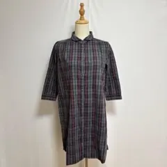 je fais タータンチェック 丸襟シャツワンピース フロントボタングレー×赤