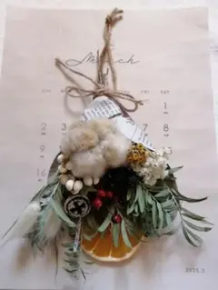 ⑯　ナチュラルスワッグ　ドライフラワー　cotton　ドライオレンジ　送料込み