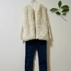 ノーカラーフェイクファーベスト（L）アイボリー