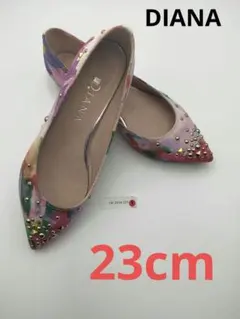 【美品】DIANA（ダイアナ）スタッズ付き フラットパンプス 花柄 23cm
