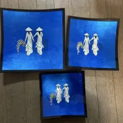 【アジアンアート】ベトナム漆絵 ベトナム 漆絵 船に乗りながら シルバー 15×15 伝統工芸