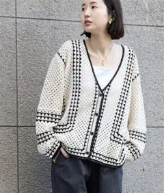 ジャーナルスタンダードレリューム クロシェラインVネックカーディガン