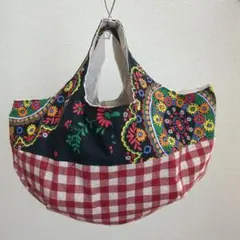 本日限定セール★花柄チェックエコバッグ☆ハンドメイド