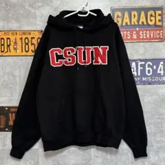 Champion CSUN カレッジロゴ パーカー L 黒 ワッペン　古着