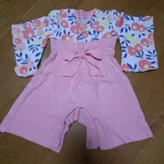 袴ロンパース 女の子　ピンク花柄80