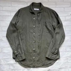 INHERIT 100%リネン 長袖シャツ オリーブグリーン