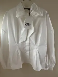 【新品タグ付き】ZARA ボウタイブラウス ホワイト Mサイズのサムネイル