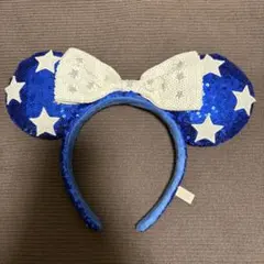 青いスパンコールカチューシャ 星リボン付き
