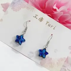 T153S 光るホタルガラス ダークブルースターのピアス/イヤリング