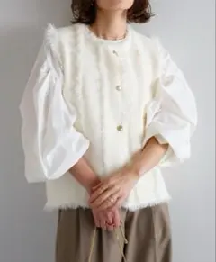 BONJOUR SAGAN／ミラノリブニットベスト／オフホワイト