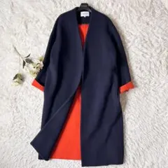 【美品】ENFOLD ウール リバー ノーカラー コート バイカラー ネイビー ENFOLD（エンフォルド）の「ウールリバー ノーカラーコート