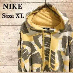 【秋冬】NIKE ナイキ プルオーバーパーカー 総柄 ワンポイント刺繍 XL
