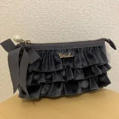 ポーチ ダークグレー　ベルベット　デコホーム